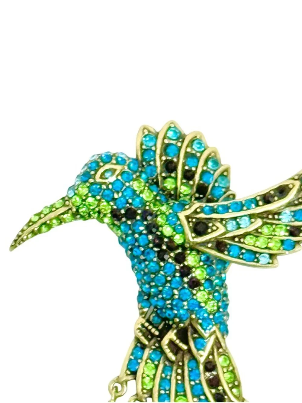Heidi Daus Hummingbird Combo Brooch Rhinestone Embellished w/Dangling Beads